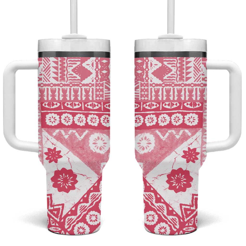 Pink Bula Fiji Tumbler With Handle Unique Masi Tapa Pattern