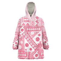 Pink Bula Fiji Wearable Blanket Hoodie Unique Masi Tapa Pattern