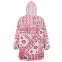 Pink Bula Fiji Wearable Blanket Hoodie Unique Masi Tapa Pattern