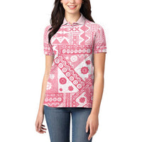 Pink Bula Fiji Women Polo Shirt Unique Masi Tapa Pattern