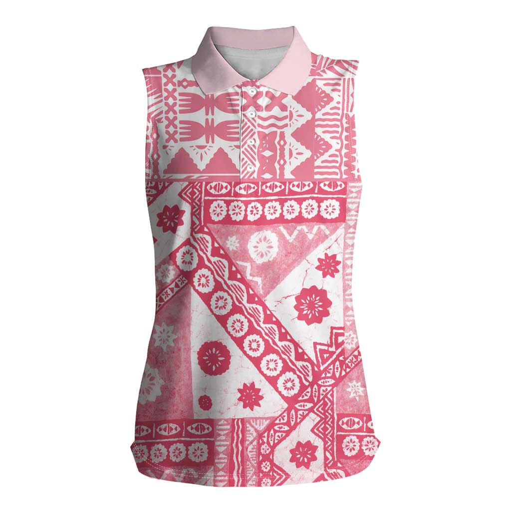 Pink Bula Fiji Women Sleeveless Polo Shirt Unique Masi Tapa Pattern