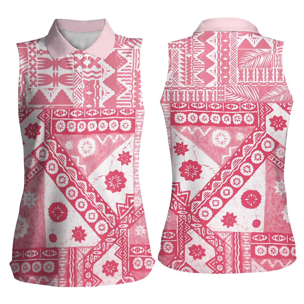 Pink Bula Fiji Women Sleeveless Polo Shirt Unique Masi Tapa Pattern