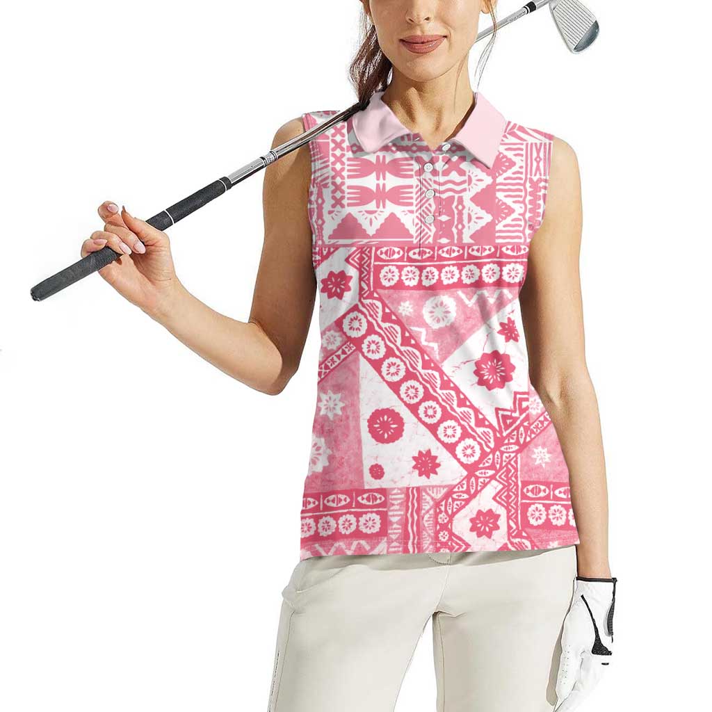 Pink Bula Fiji Women Sleeveless Polo Shirt Unique Masi Tapa Pattern