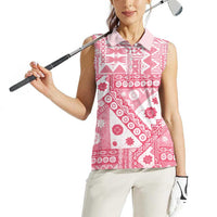 Pink Bula Fiji Women Sleeveless Polo Shirt Unique Masi Tapa Pattern