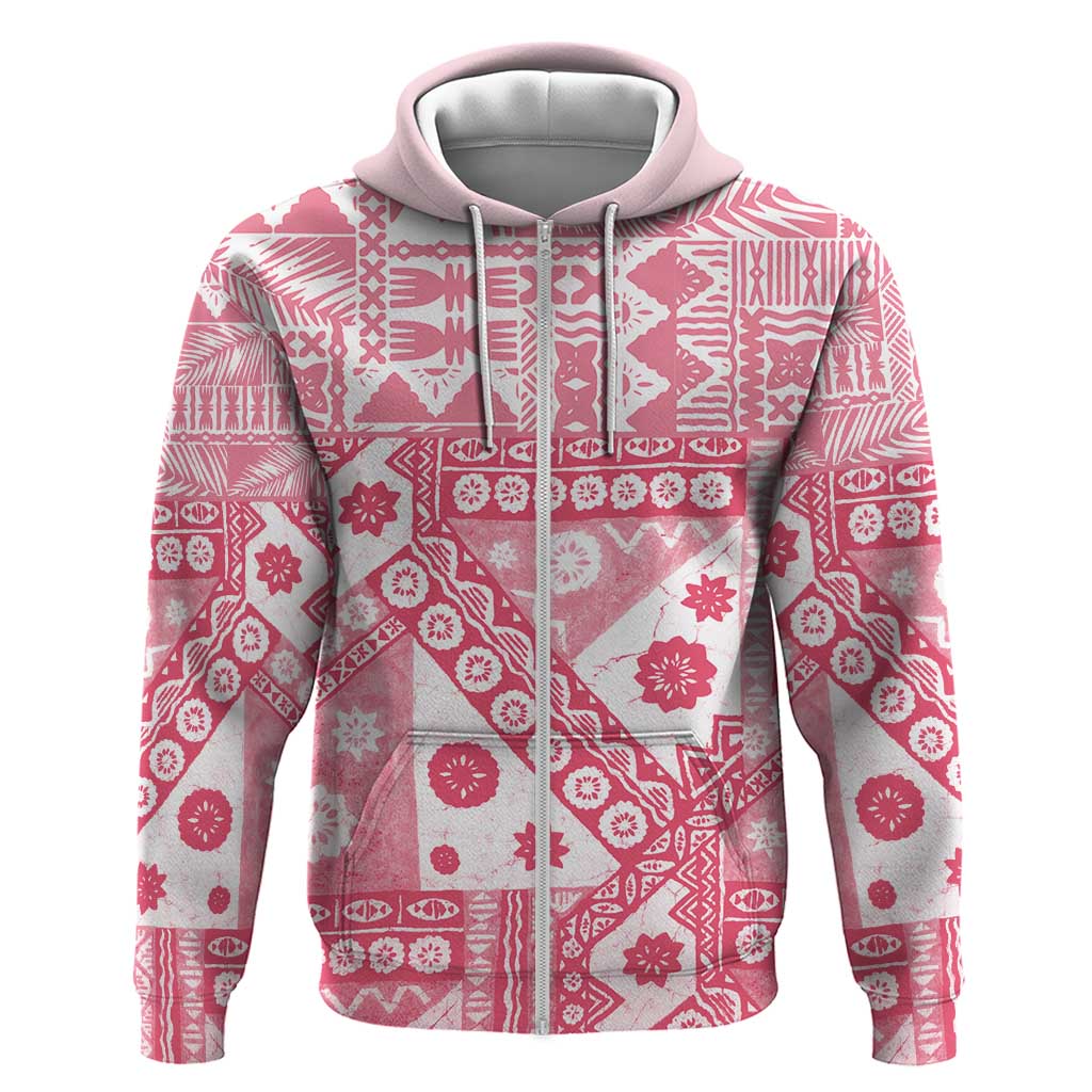 Pink Bula Fiji Zip Hoodie Unique Masi Tapa Pattern