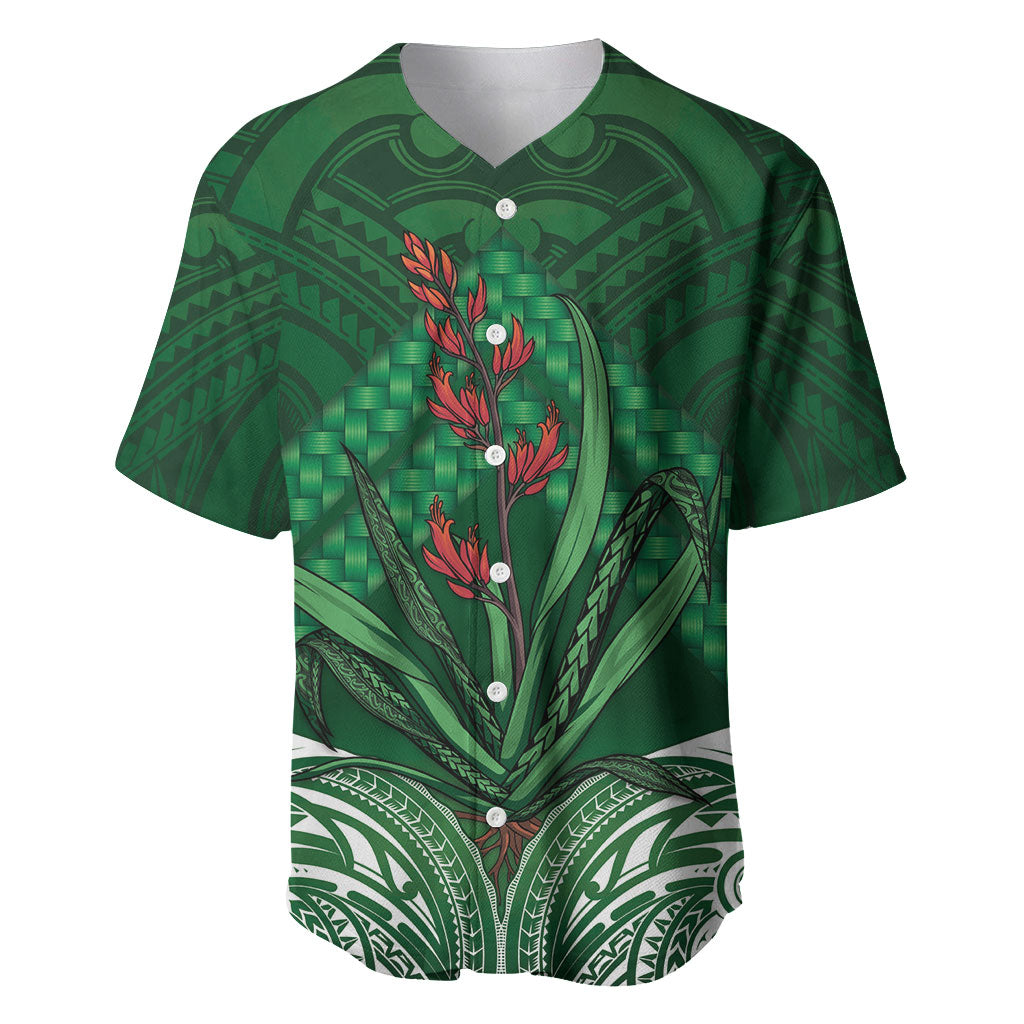 Rongoa Maori New Zealand Harakeke Baseball Jersey NZ Weaving Pattern Green LT14 Green - Polynesian Pride