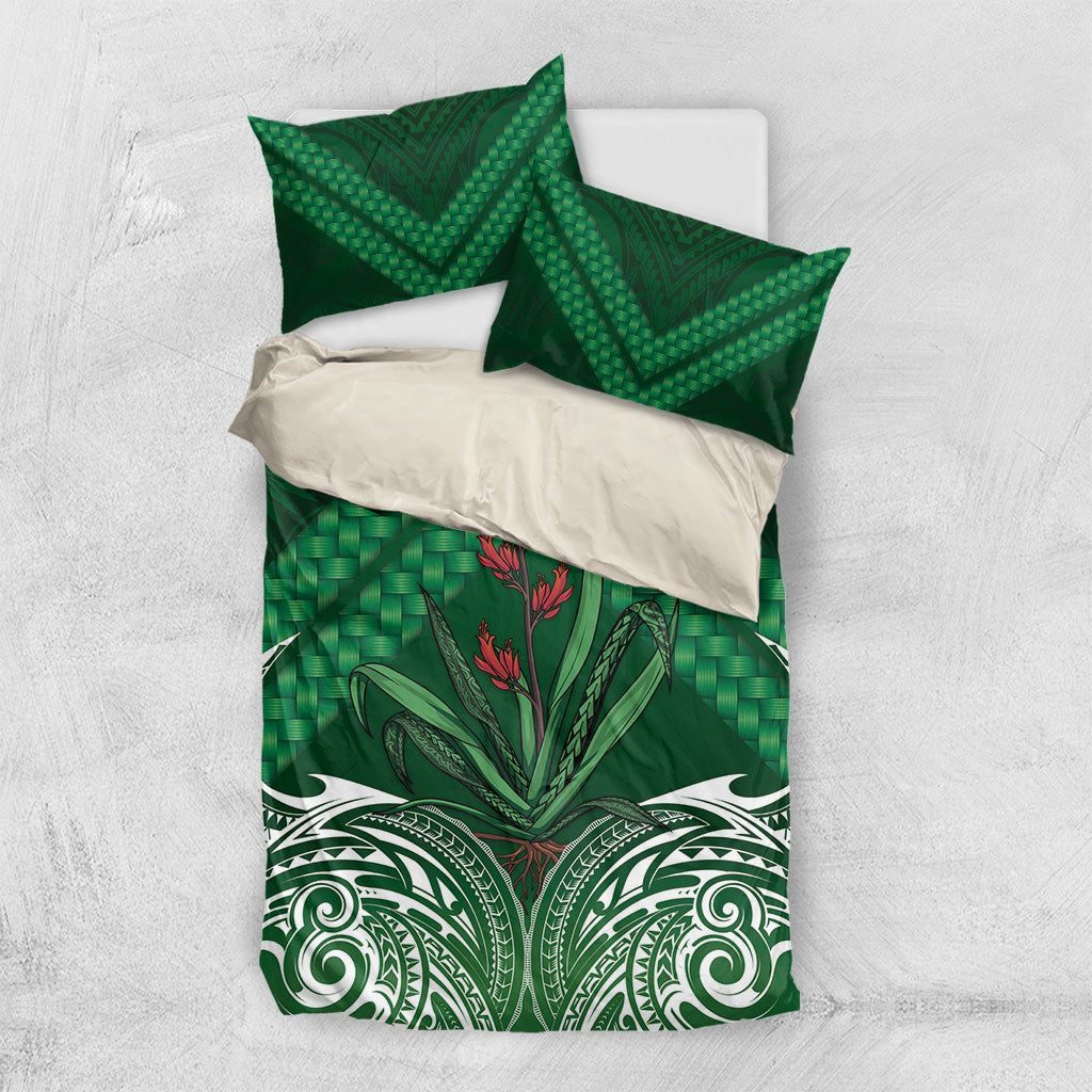 Rongoa Maori New Zealand Harakeke Bedding Set NZ Weaving Pattern Green LT14 US Twin 172cm x 218cm Green - Polynesian Pride
