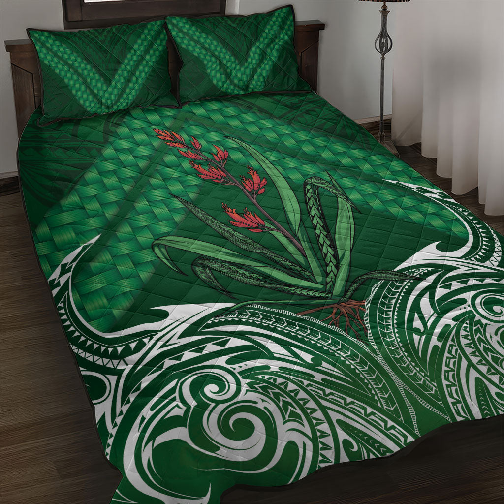 Rongoa Maori New Zealand Harakeke Quilt Bed Set NZ Weaving Pattern Green LT14 Green - Polynesian Pride