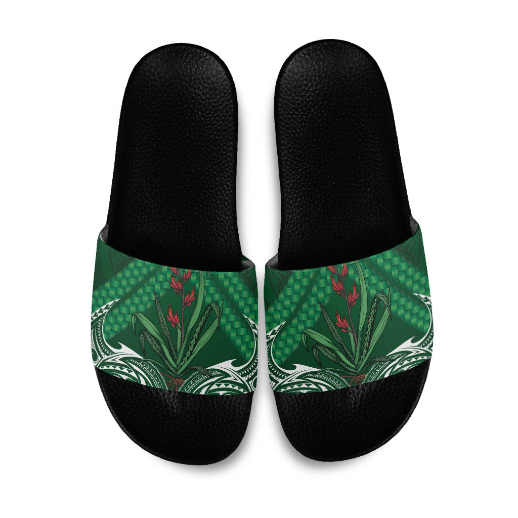 Rongoa Maori New Zealand Harakeke Slide Sandals NZ Weaving Pattern Green LT14 Green - Polynesian Pride