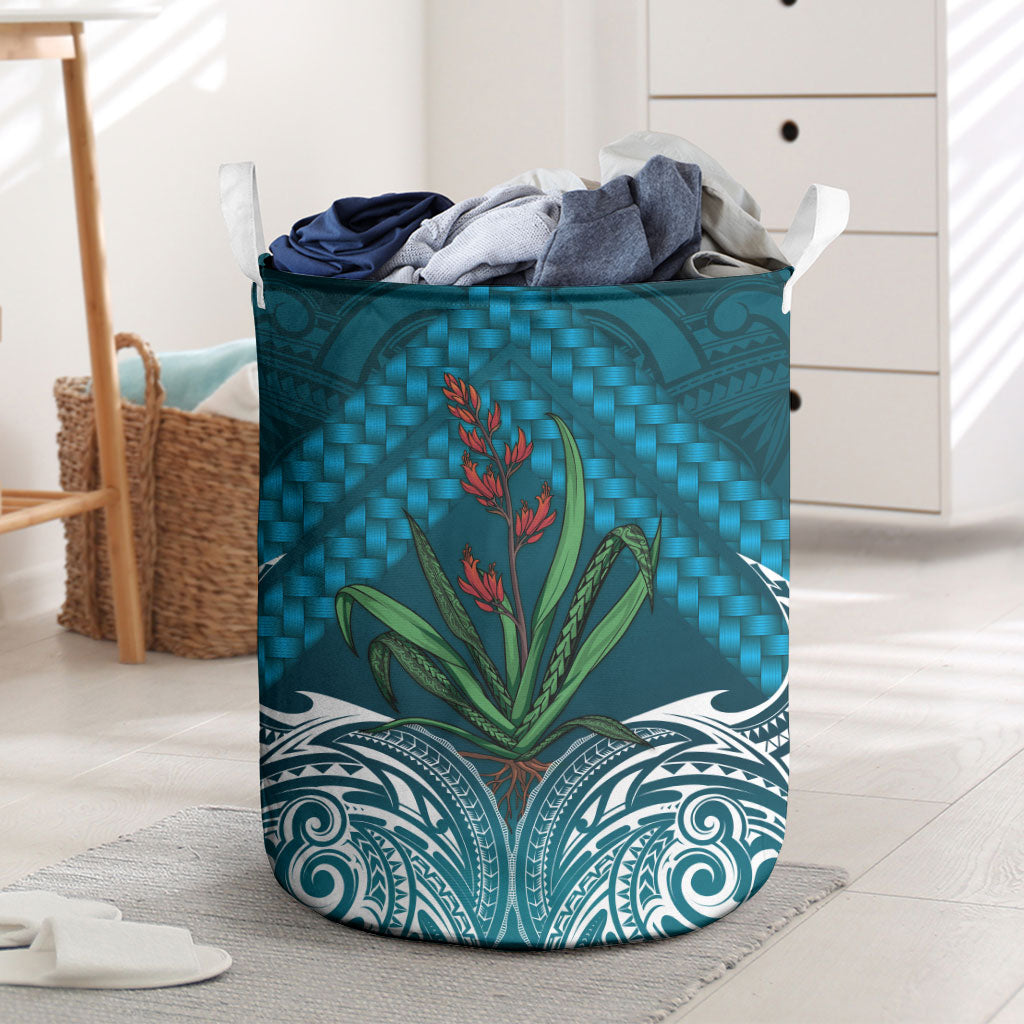 Rongoa Maori New Zealand Harakeke Laundry Basket NZ Weaving Pattern Dark Teal LT14 Dark Teal - Polynesian Pride
