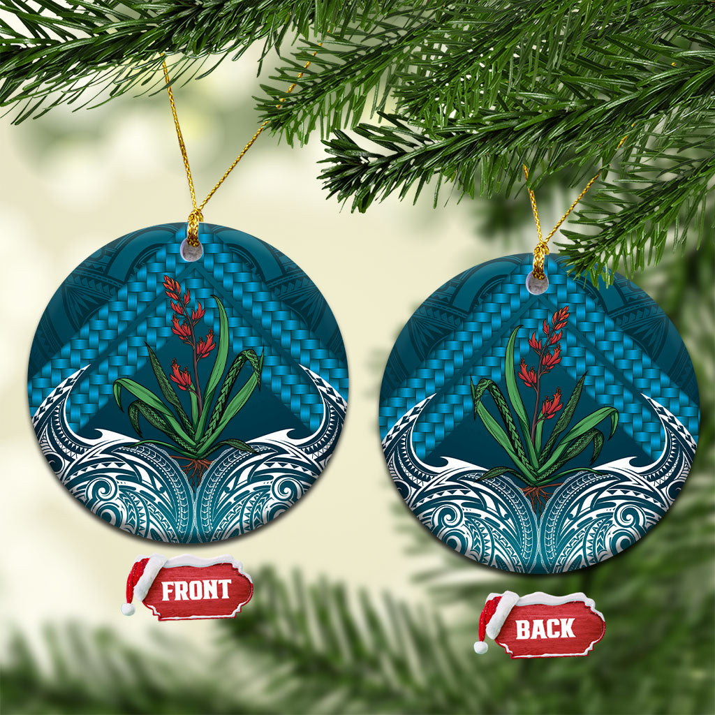 Rongoa Maori New Zealand Harakeke Ceramic Ornament NZ Weaving Pattern Dark Teal LT14 Circle Dark Teal - Polynesian Pride