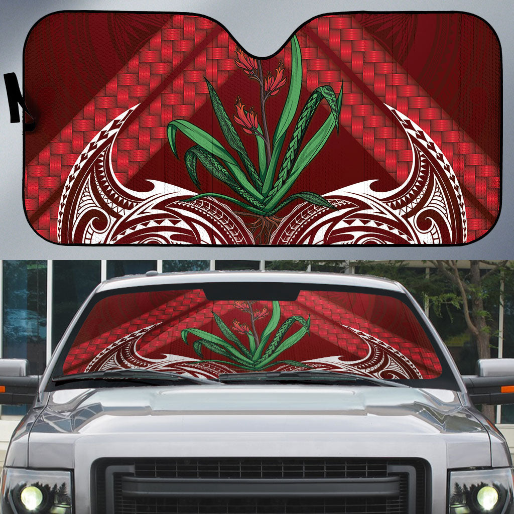 Rongoa Maori New Zealand Harakeke Auto Sun Shade NZ Weaving Pattern Red LT14 Red - Polynesian Pride
