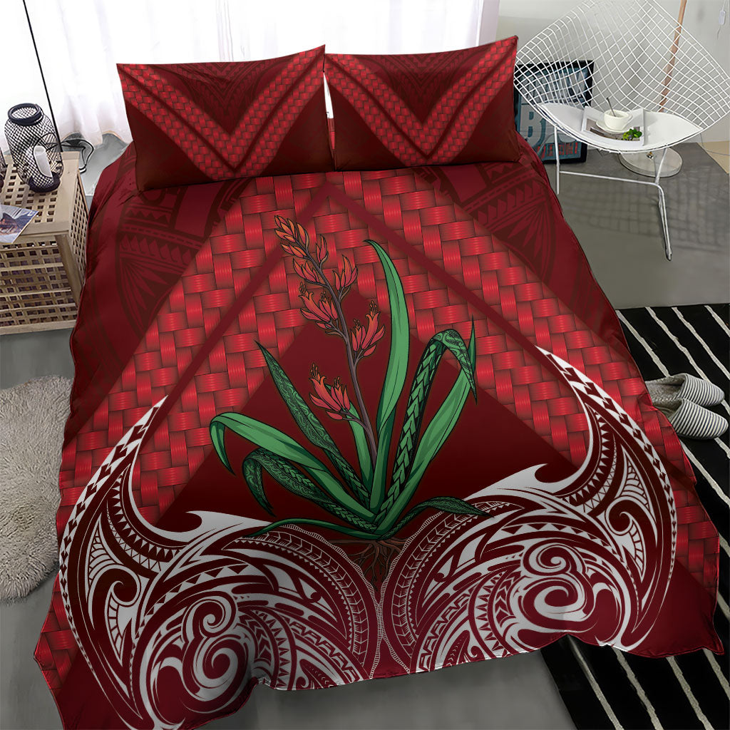Rongoa Maori New Zealand Harakeke Bedding Set NZ Weaving Pattern Red LT14 - Polynesian Pride