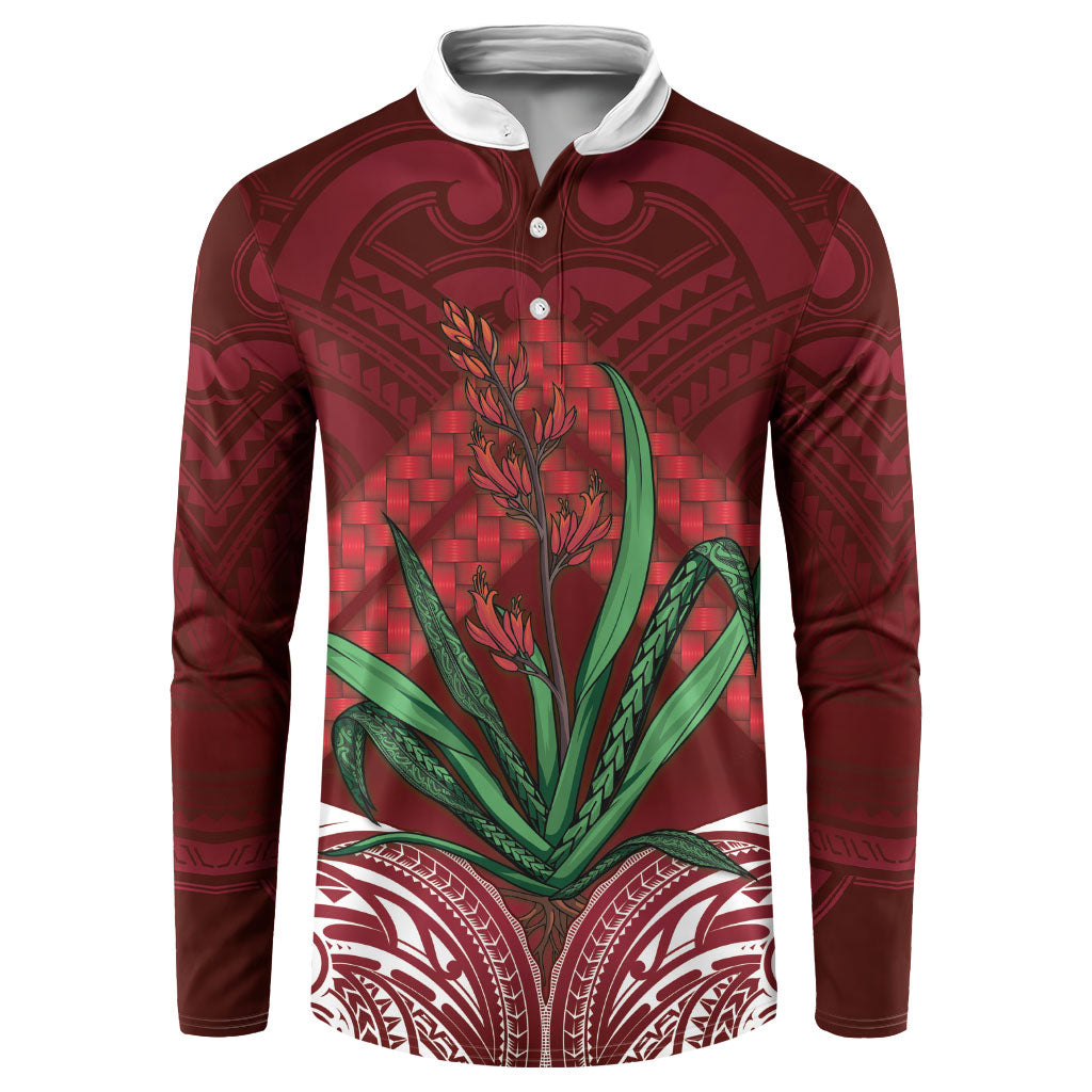 Rongoa Maori New Zealand Harakeke Button Sweatshirt NZ Weaving Pattern Red LT14 Red - Polynesian Pride