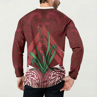Rongoa Maori New Zealand Harakeke Button Sweatshirt NZ Weaving Pattern Red LT14 - Polynesian Pride