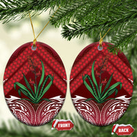 Rongoa Maori New Zealand Harakeke Ceramic Ornament NZ Weaving Pattern Red LT14 Oval Red - Polynesian Pride
