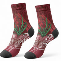 Rongoa Maori New Zealand Harakeke Crew Socks NZ Weaving Pattern Red LT14 - Polynesian Pride
