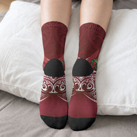 Rongoa Maori New Zealand Harakeke Crew Socks NZ Weaving Pattern Red LT14 - Polynesian Pride