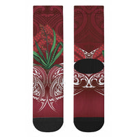 Rongoa Maori New Zealand Harakeke Crew Socks NZ Weaving Pattern Red LT14 - Polynesian Pride