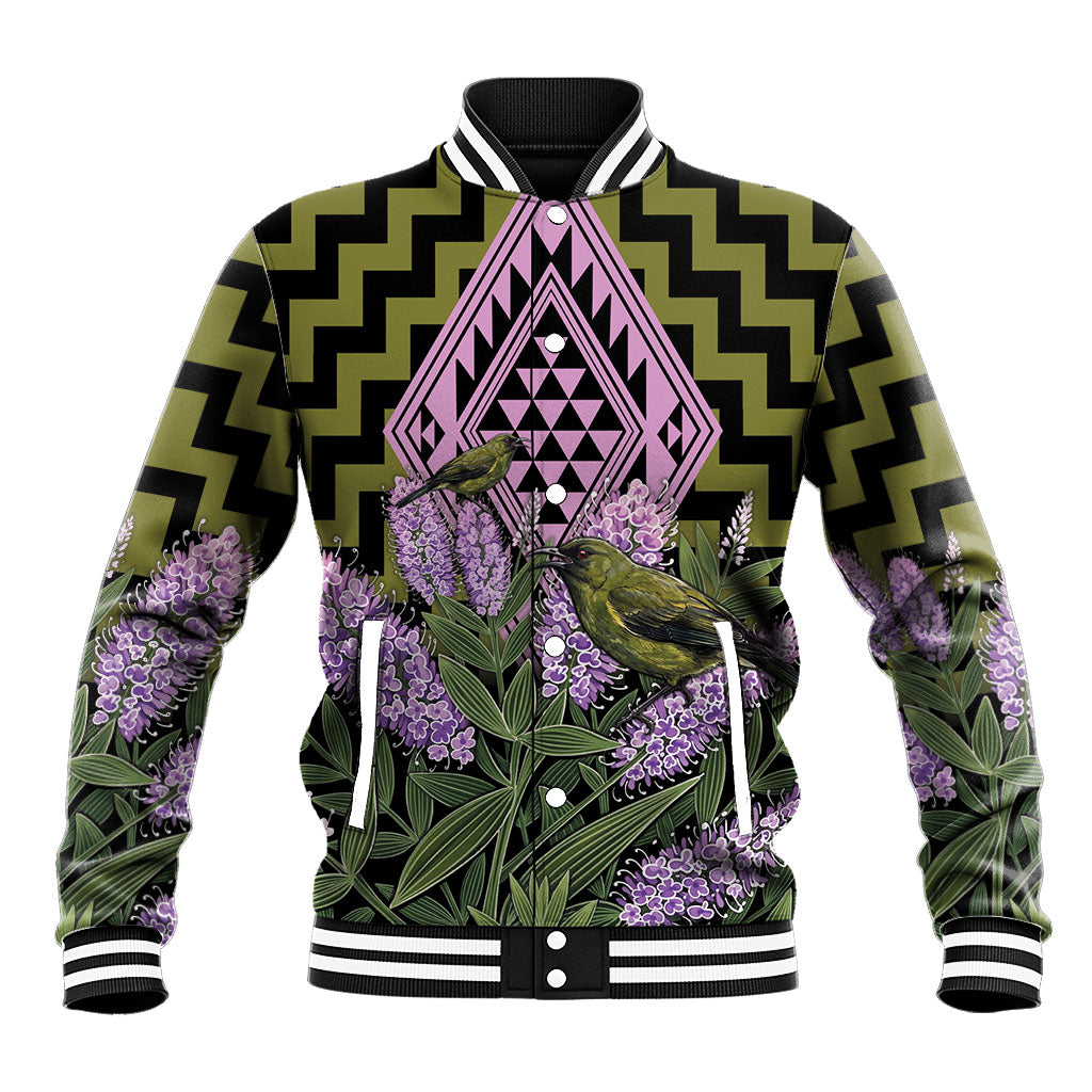 Rongoa Maori New Zealand Koromiko Baseball Jacket NZ Hebe Korimako Bellbird Poutama LT14 Unisex Green - Polynesian Pride