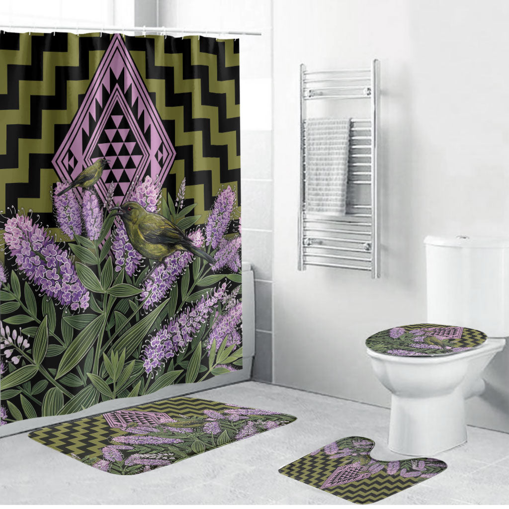 Rongoa Maori New Zealand Koromiko Bathroom Set NZ Hebe Korimako Bellbird Poutama LT14 Bathroom Set (4 pcs) Green - Polynesian Pride