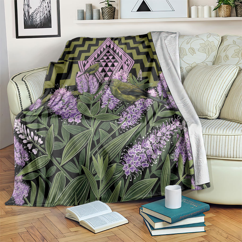 Rongoa Maori New Zealand Koromiko Blanket NZ Hebe Korimako Bellbird Poutama LT14 Green - Polynesian Pride