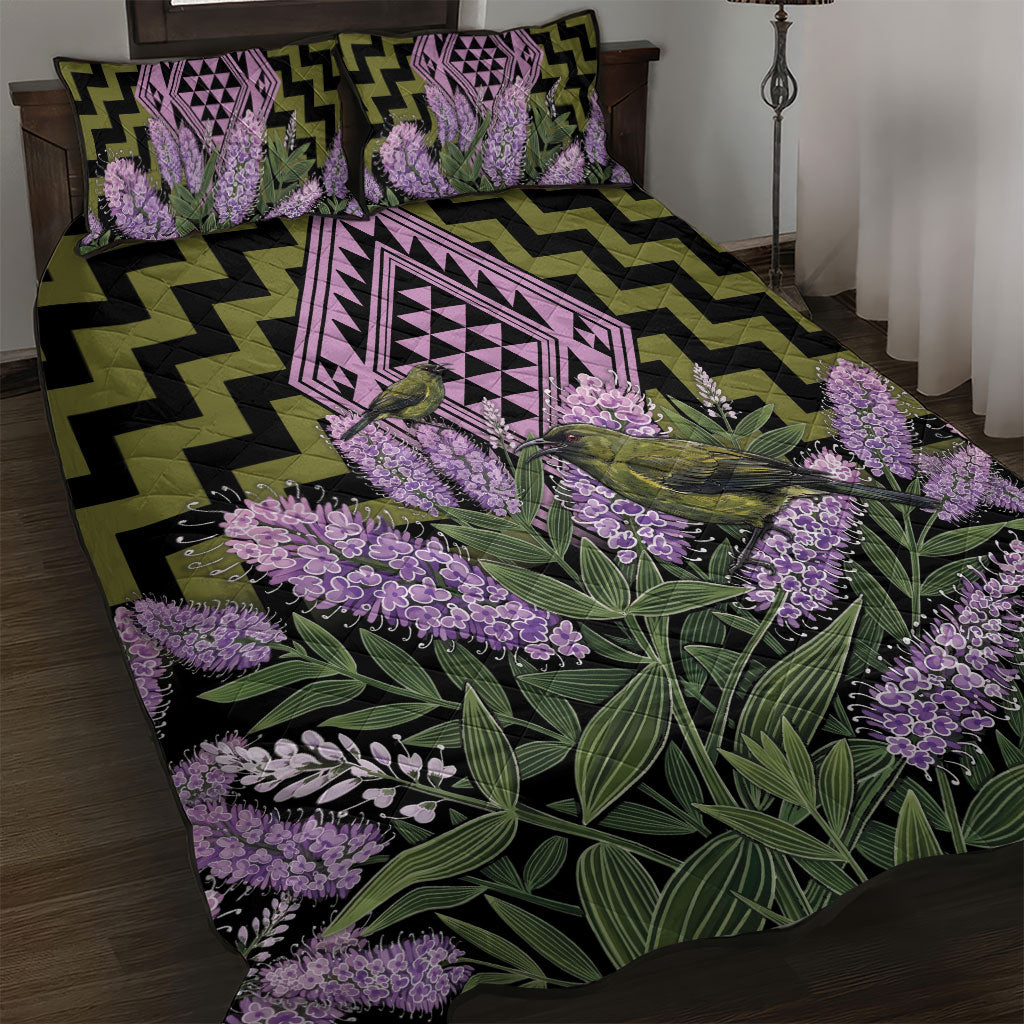 Rongoa Maori New Zealand Koromiko Quilt Bed Set NZ Hebe Korimako Bellbird Poutama LT14 Green - Polynesian Pride