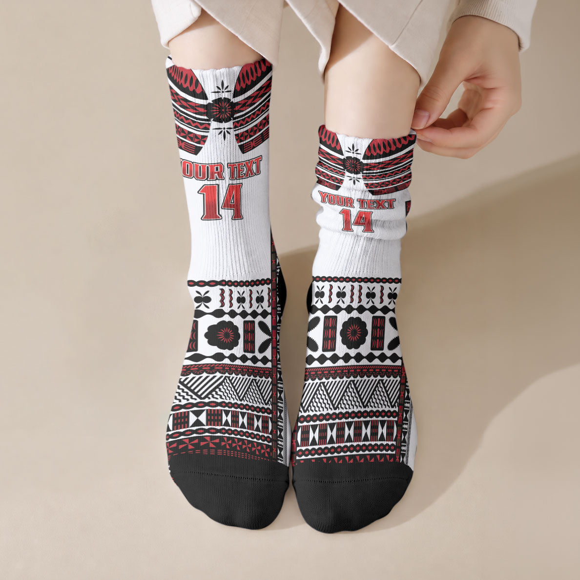 Fiji Rewa Rugby Custom Crew Socks Go Champions Fijian Tapa Pattern LT14 Crew Socks White - Polynesian Pride