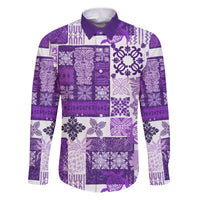 Hawaiian Quilt Family Matching Puletasi Dress and Hawaiian Shirt Tiki Tropical Retro Purple Version LT14 Dad's Shirt - Long Sleeve Purple - Polynesian Pride