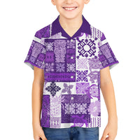 Hawaiian Quilt Family Matching Short Sleeve Bodycon Dress and Hawaiian Shirt Tiki Tropical Retro Purple Version LT14 Son's Shirt Purple - Polynesian Pride