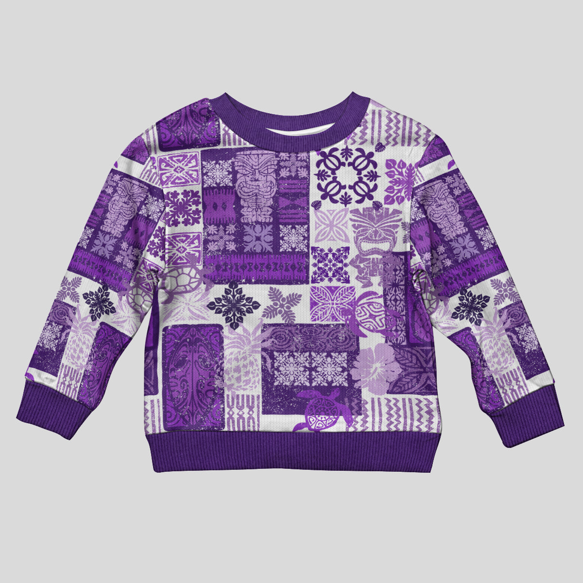 Hawaiian Quilt Kid Ugly Christmas Sweater Tiki Tropical Retro Purple Version LT14 Kid Purple - Polynesian Pride