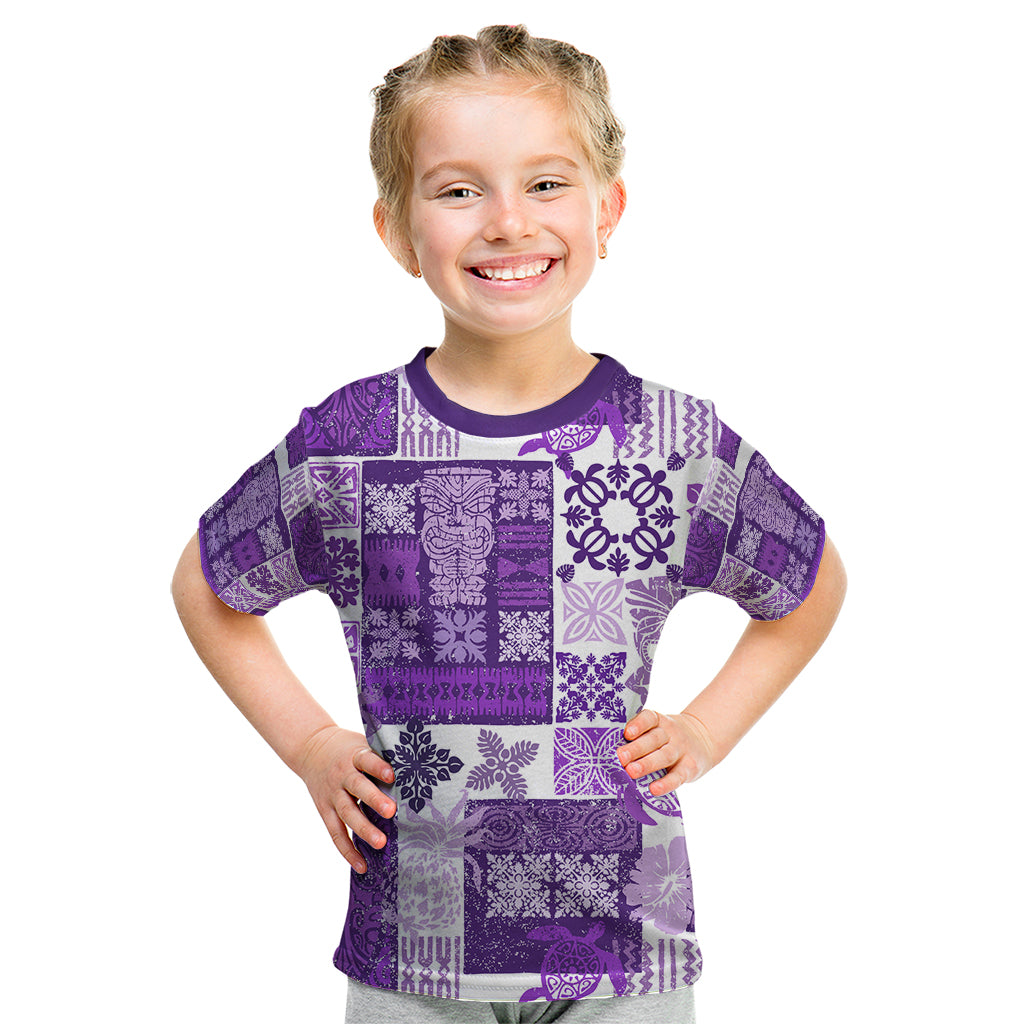 Hawaiian Quilt Kid T Shirt Tiki Tropical Retro Purple Version LT14 Purple - Polynesian Pride