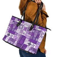 Hawaiian Quilt Leather Tote Bag Tiki Tropical Retro Purple Version LT14 - Polynesian Pride