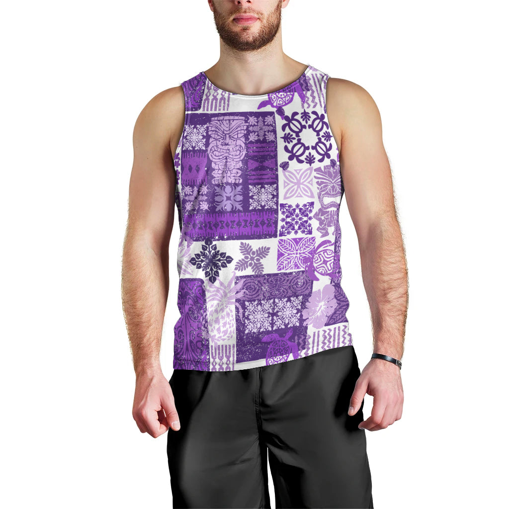 Hawaiian Quilt Men Tank Top Tiki Tropical Retro Purple Version LT14 - Polynesian Pride
