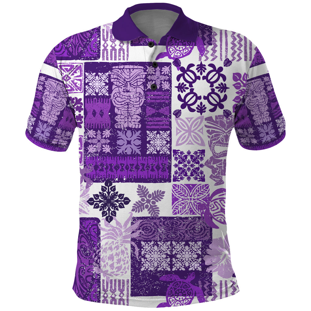 Hawaiian Quilt Polo Shirt Tiki Tropical Retro Purple Version LT14 Purple - Polynesian Pride