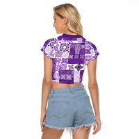 Hawaiian Quilt Raglan Cropped T Shirt Tiki Tropical Retro Purple Version LT14 - Polynesian Pride