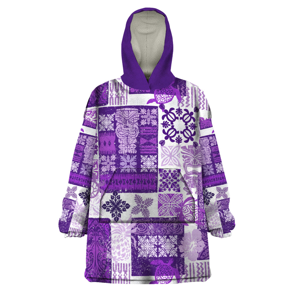 Hawaiian Quilt Wearable Blanket Hoodie Tiki Tropical Retro Purple Version LT14 One Size Purple - Polynesian Pride