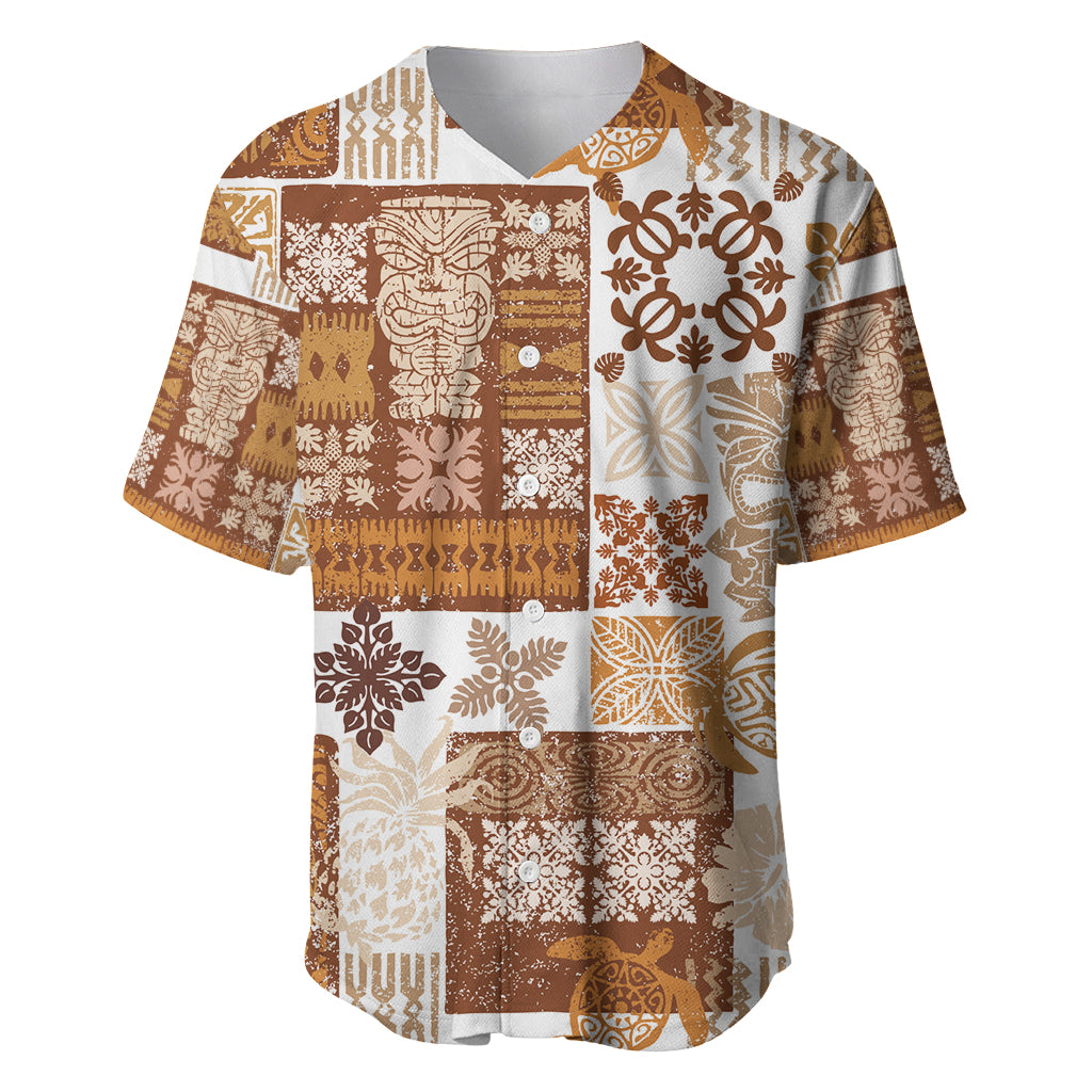 Hawaiian Quilt Baseball Jersey Tiki Tropical Retro Brown Version LT14 Brown - Polynesian Pride