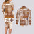 Hawaiian Quilt Couples Matching Long Sleeve Bodycon Dress and Long Sleeve Button Shirt Tiki Tropical Retro Brown Version LT14 - Polynesian Pride