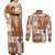 Hawaiian Quilt Couples Matching Off Shoulder Maxi Dress and Long Sleeve Button Shirt Tiki Tropical Retro Brown Version LT14 - Polynesian Pride