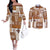 Hawaiian Quilt Couples Matching Off The Shoulder Long Sleeve Dress and Long Sleeve Button Shirt Tiki Tropical Retro Brown Version LT14 Brown - Polynesian Pride