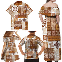 Hawaiian Quilt Family Matching Off Shoulder Maxi Dress and Hawaiian Shirt Tiki Tropical Retro Brown Version LT14 - Polynesian Pride