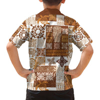 Hawaiian Quilt Family Matching Off Shoulder Short Dress and Hawaiian Shirt Tiki Tropical Retro Brown Version LT14 - Polynesian Pride