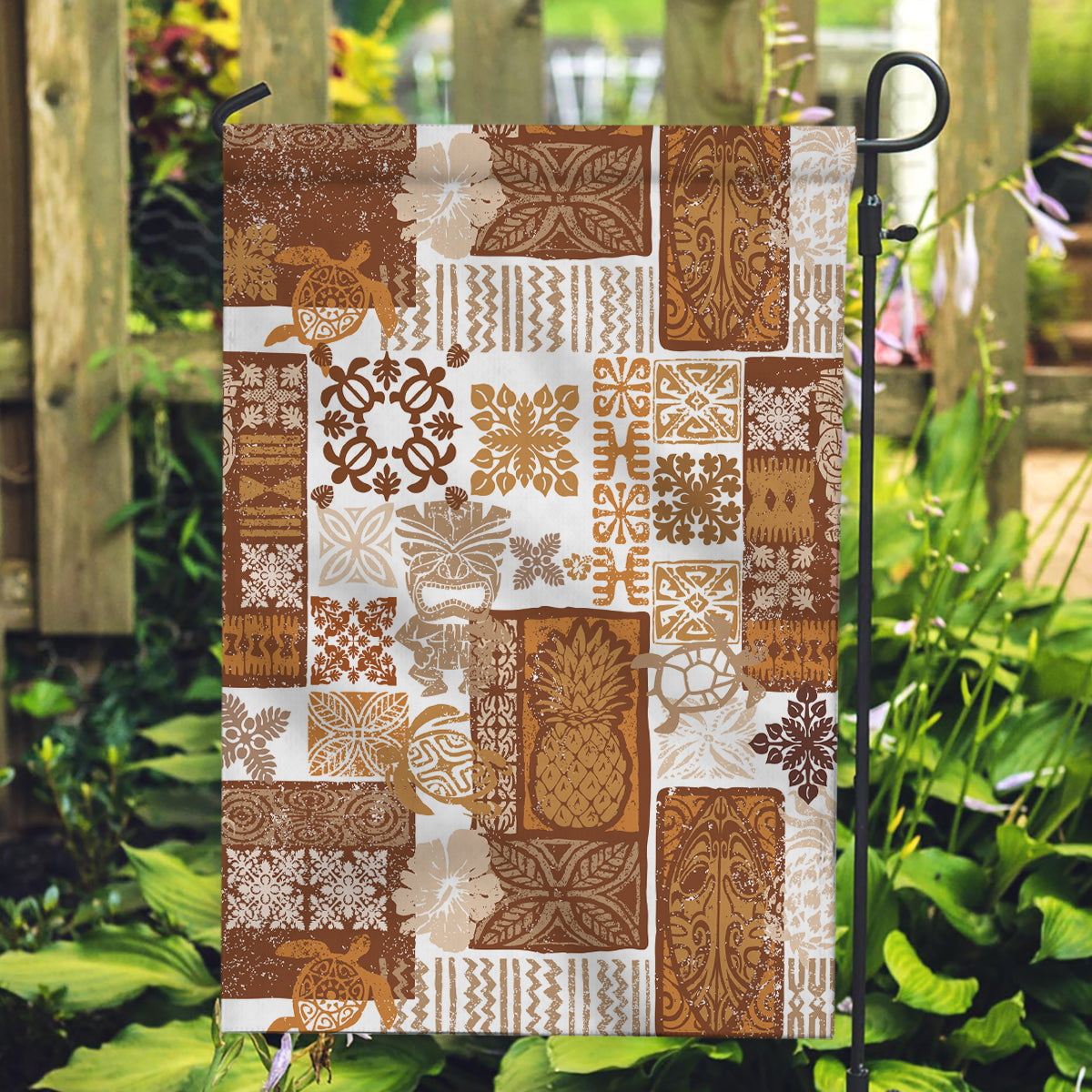 Hawaiian Quilt Garden Flag Tiki Tropical Retro Brown Version LT14 Garden Flag Brown - Polynesian Pride