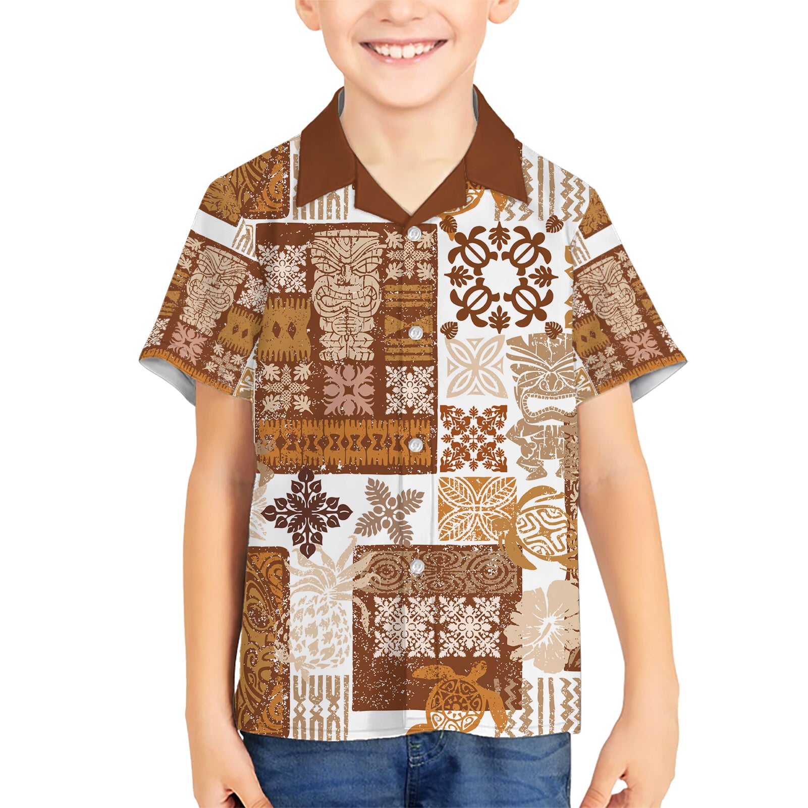 Hawaiian Quilt Kid Hawaiian Shirt Tiki Tropical Retro Brown Version LT14 Kid Brown - Polynesian Pride