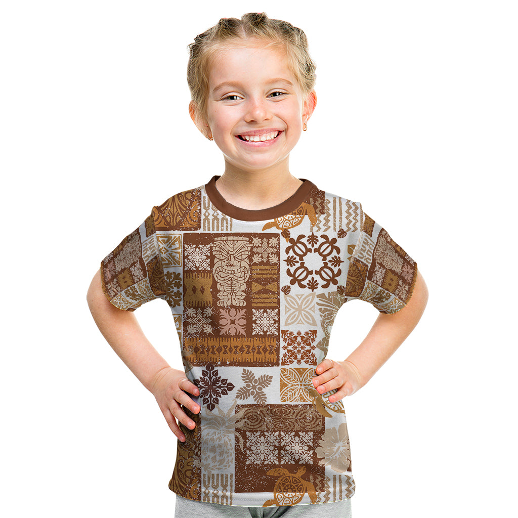 Hawaiian Quilt Kid T Shirt Tiki Tropical Retro Brown Version LT14 Brown - Polynesian Pride