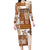 Hawaiian Quilt Long Sleeve Bodycon Dress Tiki Tropical Retro Brown Version LT14 Long Dress Brown - Polynesian Pride