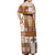 Hawaiian Quilt Off Shoulder Maxi Dress Tiki Tropical Retro Brown Version LT14 - Polynesian Pride