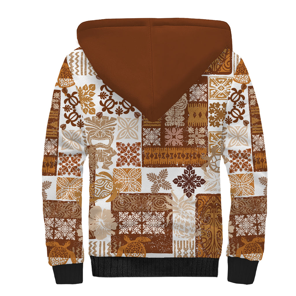Hawaiian Quilt Sherpa Hoodie Tiki Tropical Retro Brown Version LT14 - Polynesian Pride