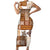 Hawaiian Quilt Short Sleeve Bodycon Dress Tiki Tropical Retro Brown Version LT14 Long Dress Brown - Polynesian Pride